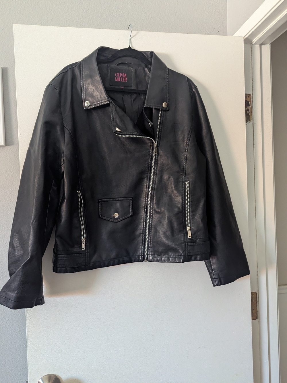 Olivia Miller Black Faux Leather Moto-Style Jacket